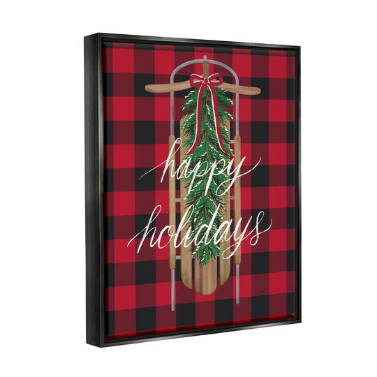 Stupell Industries Happy Holidays Tartan Sled Framed Floater Canvas Wall Art